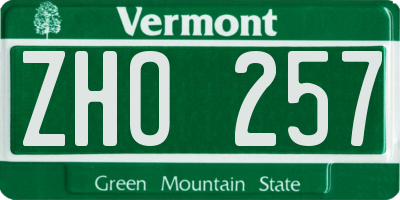VT license plate ZHO257