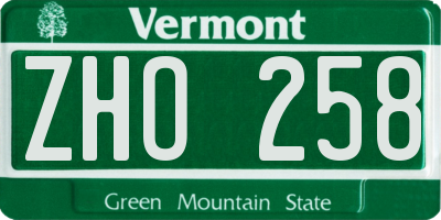 VT license plate ZHO258