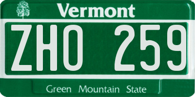 VT license plate ZHO259