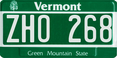 VT license plate ZHO268