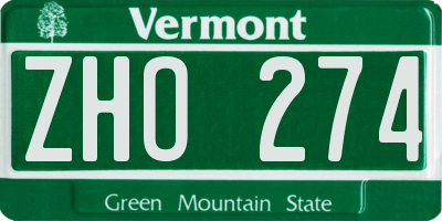 VT license plate ZHO274