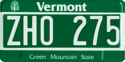 VT license plate ZHO275