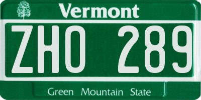 VT license plate ZHO289