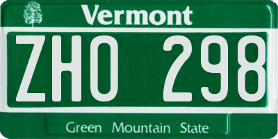 VT license plate ZHO298