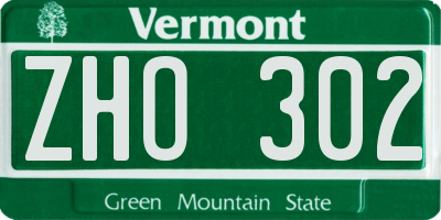 VT license plate ZHO302