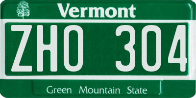 VT license plate ZHO304