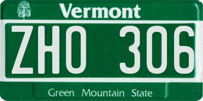 VT license plate ZHO306