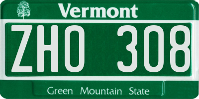 VT license plate ZHO308