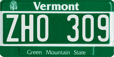 VT license plate ZHO309