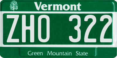 VT license plate ZHO322