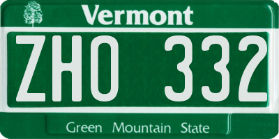 VT license plate ZHO332