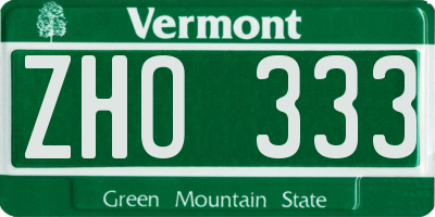 VT license plate ZHO333