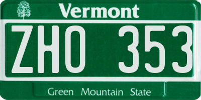 VT license plate ZHO353