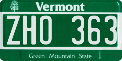 VT license plate ZHO363