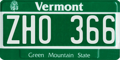 VT license plate ZHO366