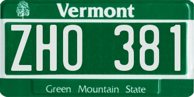 VT license plate ZHO381