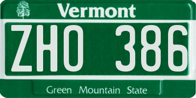 VT license plate ZHO386
