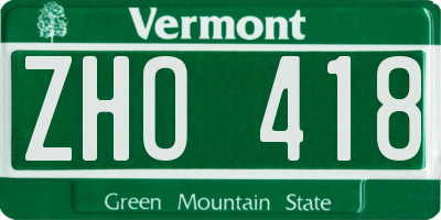 VT license plate ZHO418