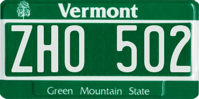 VT license plate ZHO502