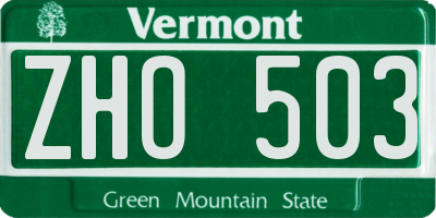 VT license plate ZHO503