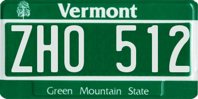 VT license plate ZHO512