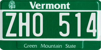 VT license plate ZHO514