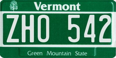 VT license plate ZHO542