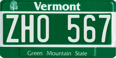 VT license plate ZHO567