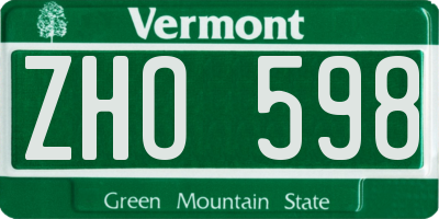 VT license plate ZHO598