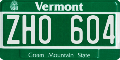 VT license plate ZHO604