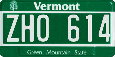 VT license plate ZHO614