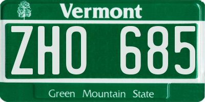 VT license plate ZHO685