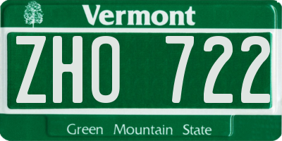 VT license plate ZHO722