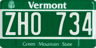 VT license plate ZHO734