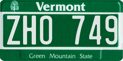 VT license plate ZHO749