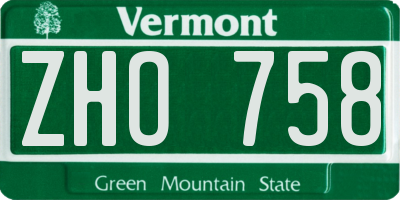 VT license plate ZHO758