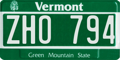 VT license plate ZHO794