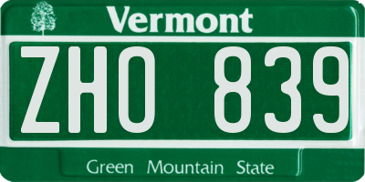 VT license plate ZHO839