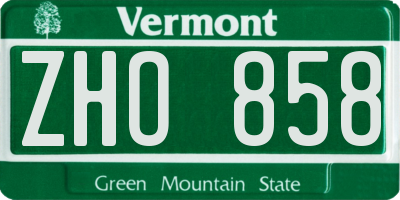 VT license plate ZHO858