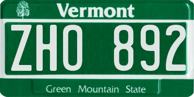 VT license plate ZHO892