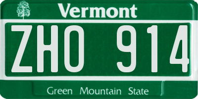 VT license plate ZHO914