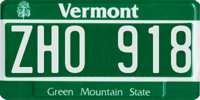 VT license plate ZHO918