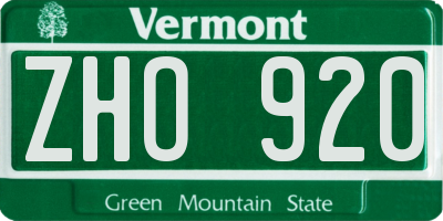 VT license plate ZHO920