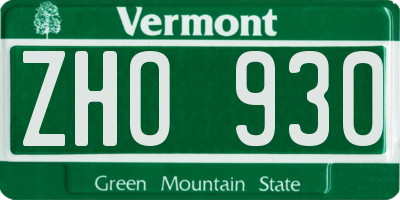 VT license plate ZHO930