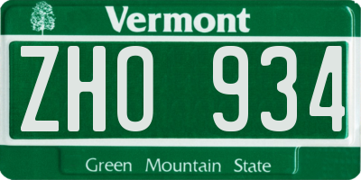 VT license plate ZHO934