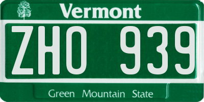 VT license plate ZHO939