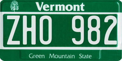 VT license plate ZHO982