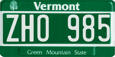 VT license plate ZHO985