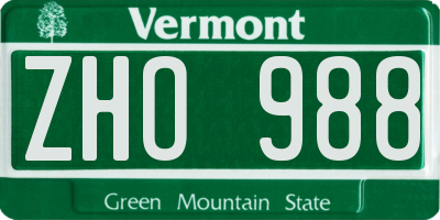 VT license plate ZHO988