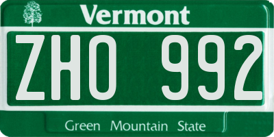 VT license plate ZHO992